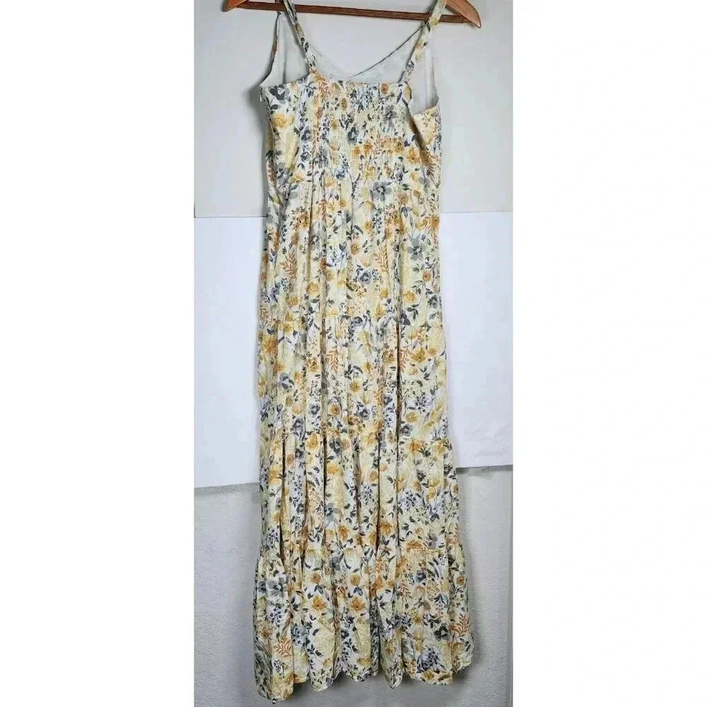 Joie V-neck Maxi Dress Yellow Floral Boho Tiered Impire Cotton Size 10 Women's - Picture 3 of 13